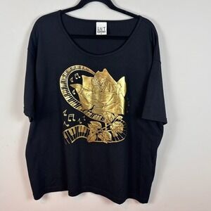 LIAIT Sportswear vtg 90s rose music piano gold foil Womens 100% Cotton Tee sz XL